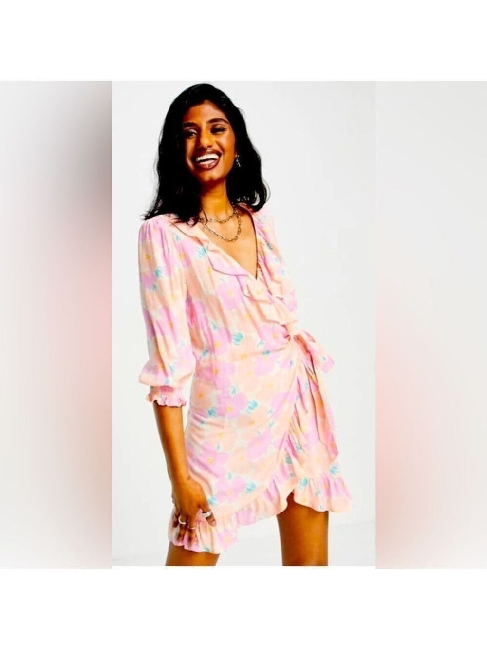 New Top Shop Vibrant Beachy Floral Mini Wrap Summer Dress size Women’s 4
